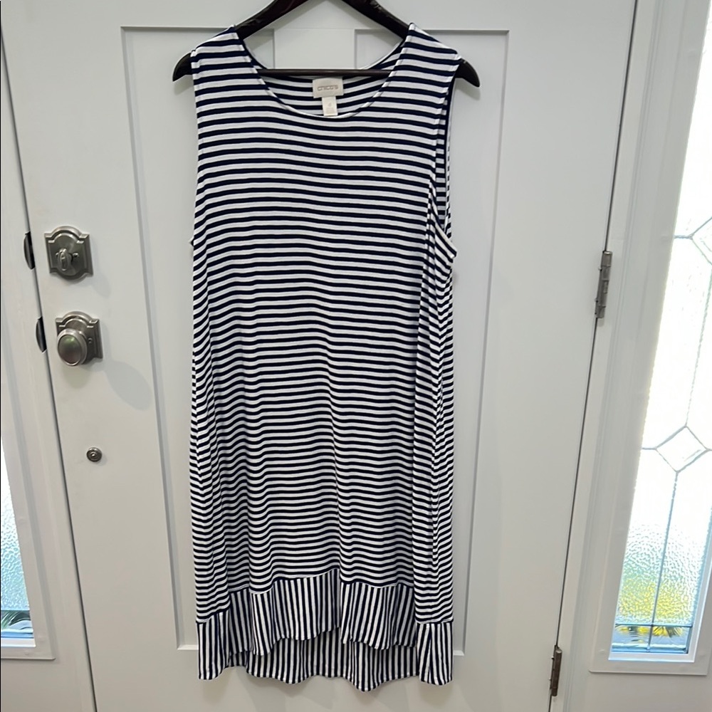 Chico’s Blue and White Sleeveless A-Line Dress